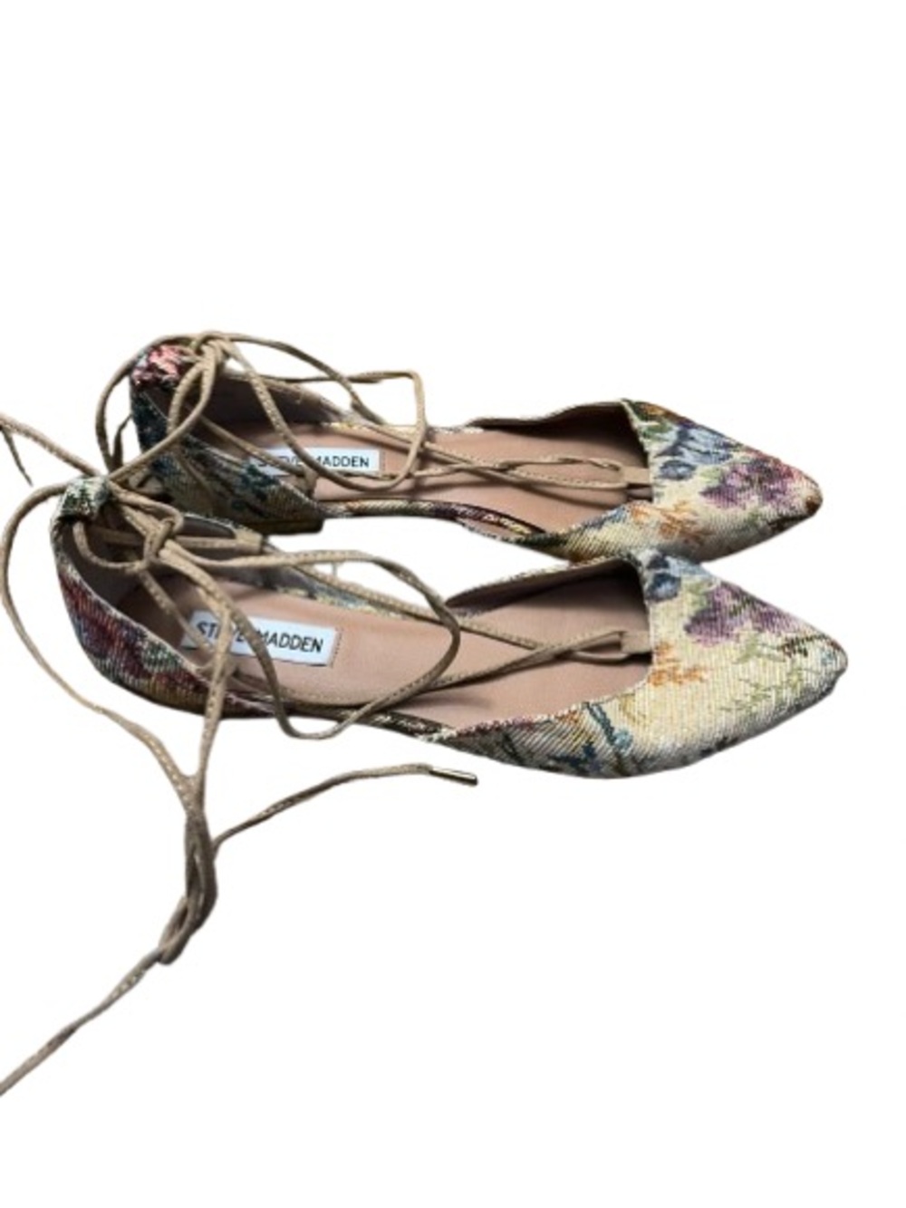 Steve Madden Walkie Floral Tapestry Pointed Toe Lace-up Flats